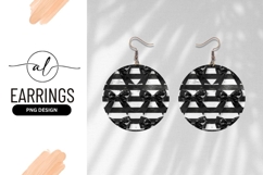 Black Bows on Striped Wood Background Round Earring Png Product Image 1