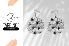 Black and White Floral Illustration in a Circle on Gray Product Image 1