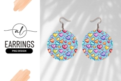 Colorful Heart Pattern on Blue Background Round Earring Png Product Image 1