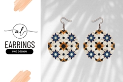 Circular Geometric Star Pattern in Blue Orange and Beige Product Image 1