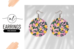 Lemon Tree Pattern On Pink Background Round Earring Product Image 1