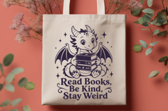 Read Books Be Kind Stay Weird SVG - Cute Dragon Books PNG Product Image 3
