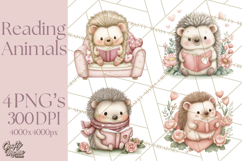 Valentine Animals Reading Books Clipart, Heart Storytime PNG Product Image 1