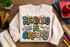 Reading Is Groovy School Sublimation T-Shirt Design PNG Product Image 2