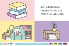 pastel aesthetic cat and books clipart