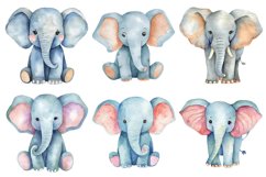 Cute Cartoon Watercolor Elephant Clipart Bundle Product Image 2