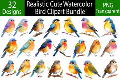 Realistic Watercolor Bird Clipart Bundle, 32 PNG designs Product Image 1