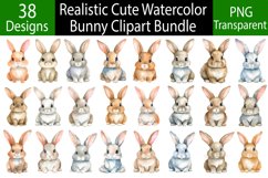 Cute Watercolor Bunny Clipart Bundle, 38 PNG Designs Product Image 1