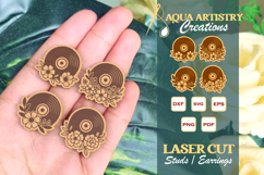 4x Floral Record Vinyl Studs Earrings, Laser Cut SVGs Product Image 1