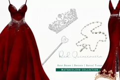 Red Quinceanera Watercolor Clipart Png Product Image 1