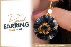 Black and gold flower illustration round earring png Product Image 1