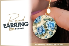 Watercolor blue roses floral round earring png Product Image 1