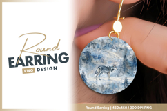 Wolf in winter forest snowy landscape scene round earring Product Image 1