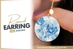 Blue roses watercolor painting round earring png Product Image 1