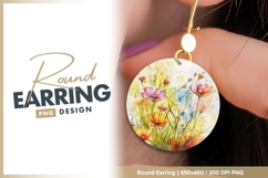 Watercolor cosmos flowers round earring png design Product Image 1