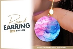 Round abstract art pink blue swirls texture round earring Product Image 1