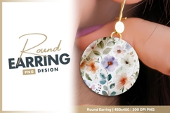 Watercolor floral pattern for round earring png Product Image 1