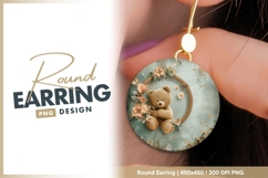 Teddy bear floral round earring png design Product Image 1