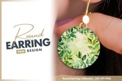 Watercolor green leaves frame round earring png Product Image 1