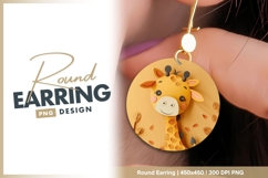 Cute giraffe paper cut illustration round earring png Product Image 1