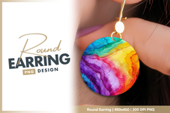 Rainbow alcohol ink abstract art with gold Round Earring Product Image 1