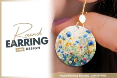 Watercolor floral painting for round earring png Product Image 1