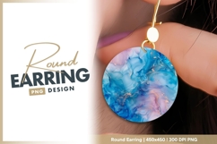 Elegant blue pink watercolor round earring png Product Image 1
