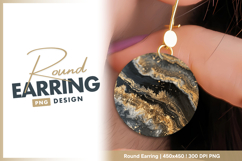 Black white and gold abstract flowing art round earring Product Image 1