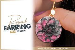 Pink and black floral round earring png Product Image 1