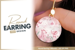 Pink watercolor giraffe elephant baby round earring png Product Image 1