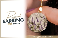 Vintage lavender flowers round earring png image Product Image 1