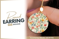 Floral watercolor circle pattern round earring png Product Image 1