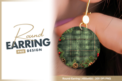 Christmas plaid background with pine and Round Earring Product Image 1
