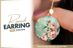 Watercolor Peonies on Textured Teal Circle round earring png Product Image 1
