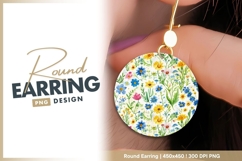Watercolor Floral Pattern in a Circle with round earring png Product Image 1