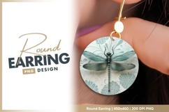 Dragonfly Illustration on Floral Background round earring Product Image 1