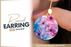 Abstract Floral Painting in Pink Blue and round earring png Product Image 1