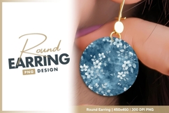 Blue Floral Circle Design with White Flowers round earring Product Image 1