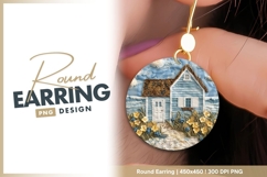 Embroidered Blue Cottage with Flowers round earring png Product Image 1