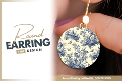 Blue and White Toile Pattern with Birds round earring png Product Image 1
