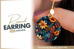 Colorful Floral Illustration with Orange round earring png Product Image 1