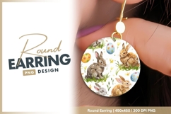 Watercolor Easter Bunnies and Eggs with round earring png Product Image 1