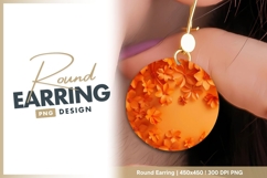 Orange Paper Flowers on Orange Background Round Earring Png Product Image 1