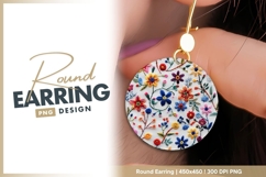 Colorful Embroidered Flowers on White round earring png Product Image 1