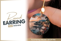 Coastal Town at Sunset with Boats and round earring png Product Image 1