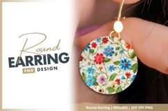 Embroidered Floral Pattern in Red Blue and round earring png Product Image 1