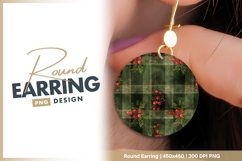 Christmas plaid pattern with holly and pine Round Earring Product Image 1