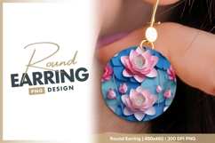 Pink Lotus Flowers and Blue Leaves Paper round earring png Product Image 1