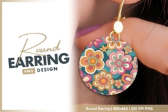 Retro Floral Pattern in a Circle with Orange round earring Product Image 1
