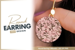 Pink Roses Floral Pattern on a Circular round earring png Product Image 1